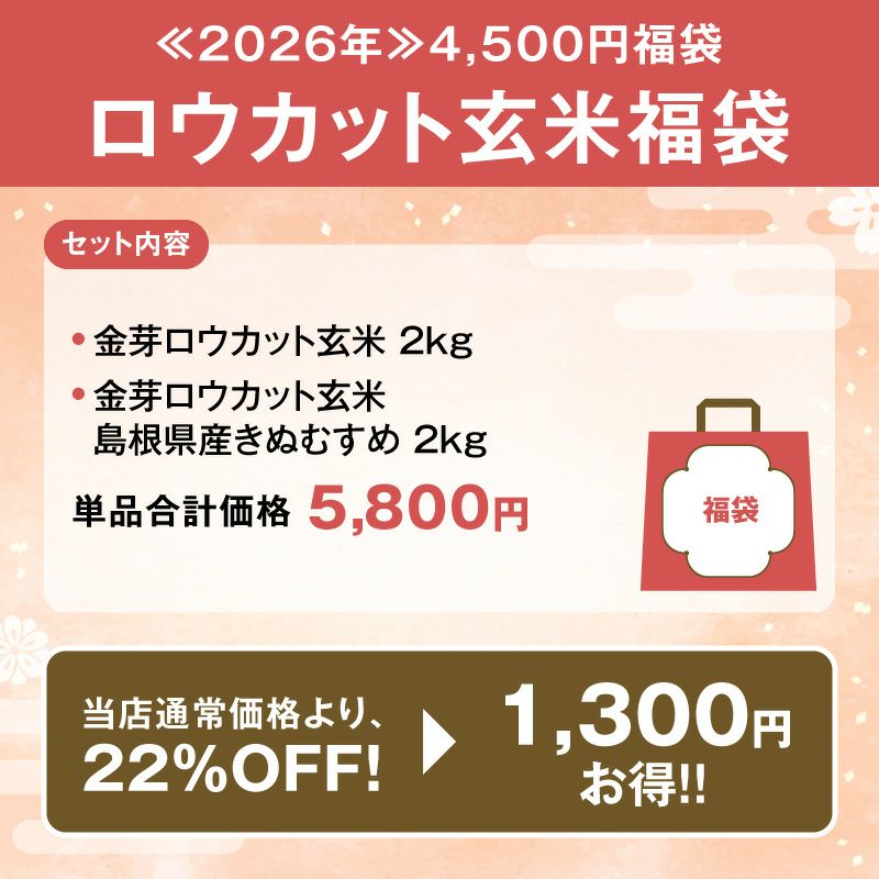 「金芽ロウカット玄米 2kg」と「金芽ロウカット玄米　島根県産きぬむすめ 2kg」のセットです。